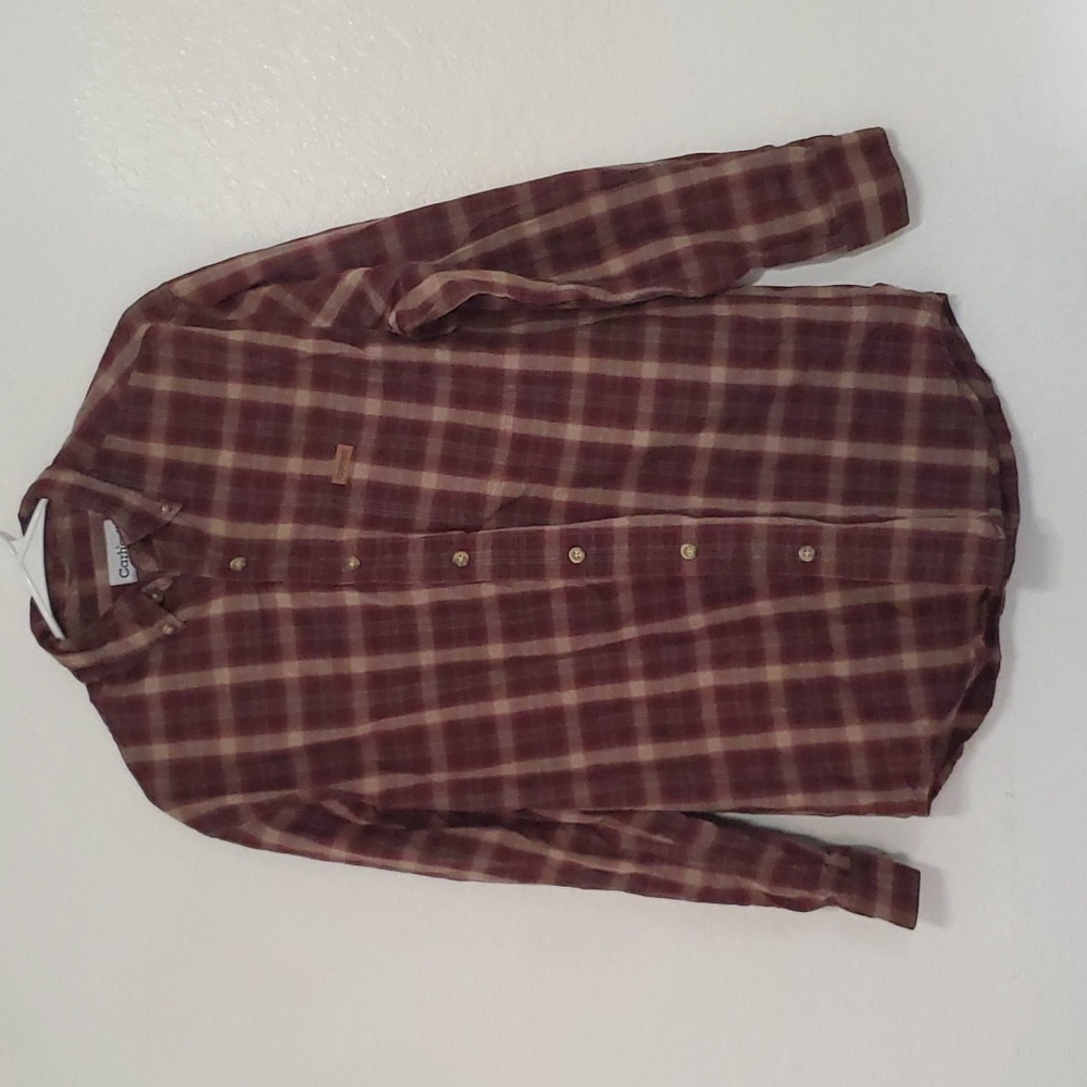 Carhartt maroon plaid button down shirt size small